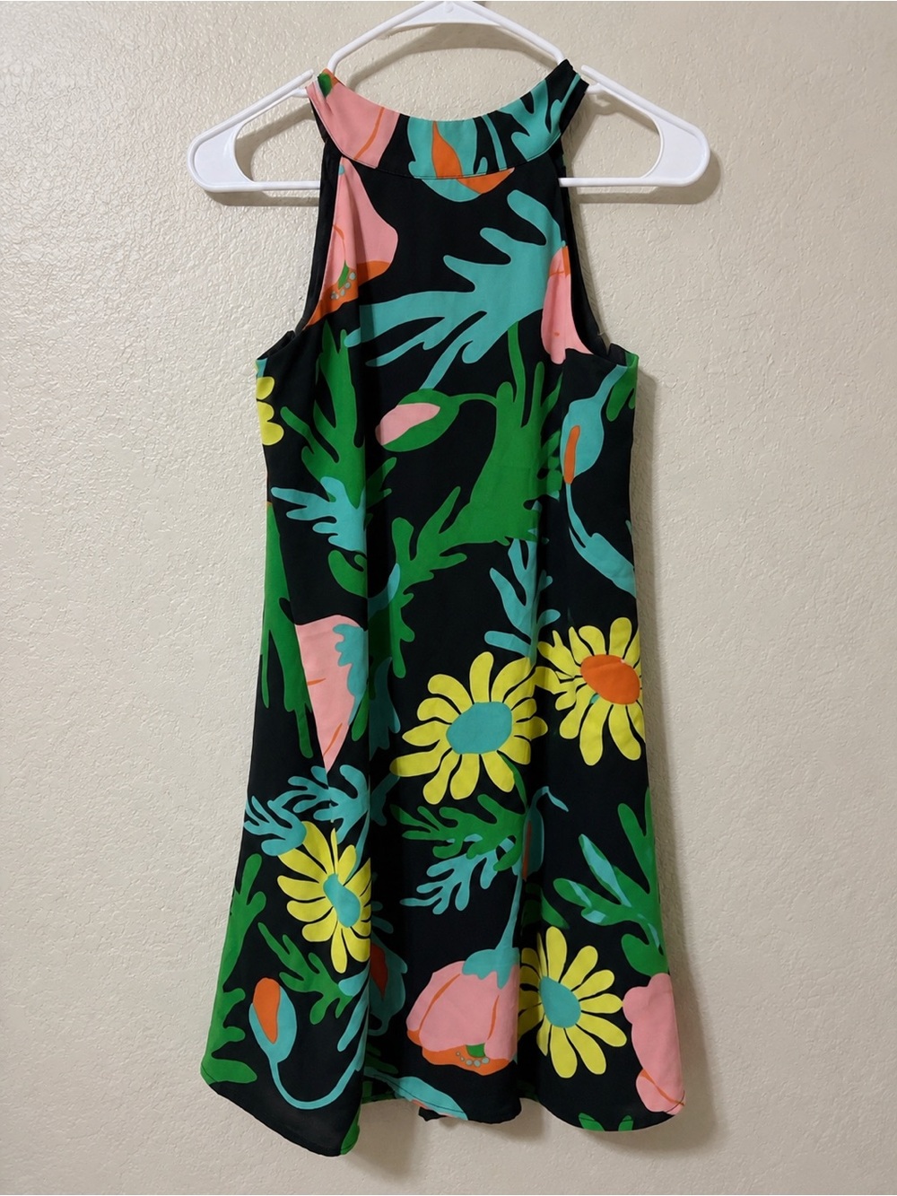 Judith March Black Floral Mini Dress with Yellow, Green & Pink